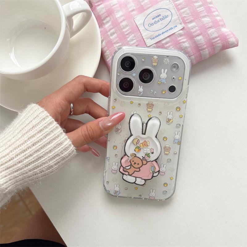 Pink Bunny Heart Phone Stand Case for iPhone 17/16 Pro Max/15/14