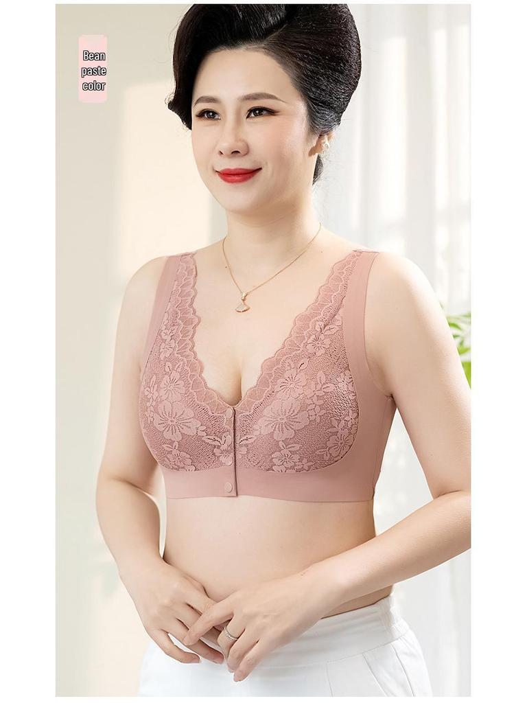 Elderly Women's Front Closure Lace Wireless Seamless Plus Size Bra