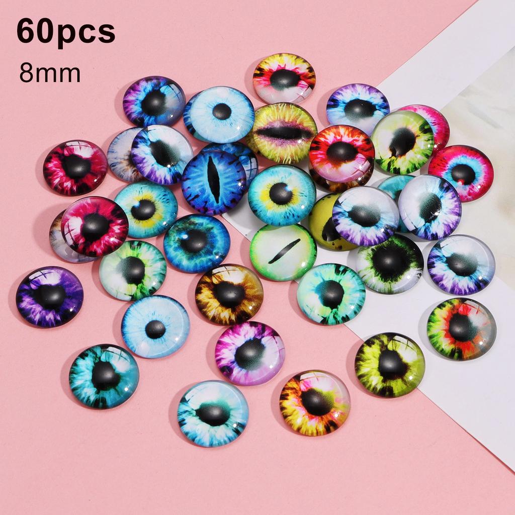 30/60Pcs 6-16mm Animal Glass Eyes Round Eyes Half Round Dragon Eyes 5 Sizes Mini Animal Eyes Cabochons for Art Doll Props Making