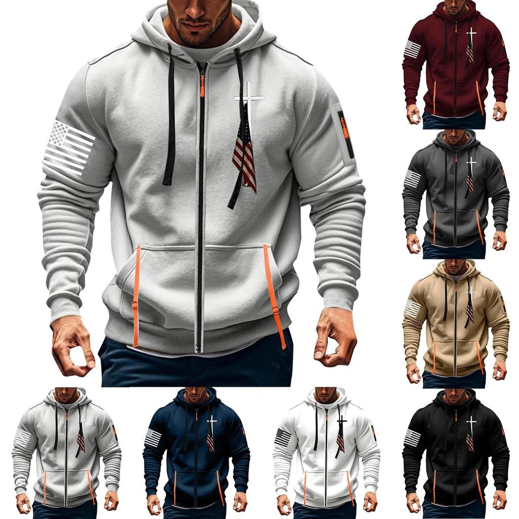 Hanoră sport casual pentru bărbați Hanoră cu glugă Cardigan Fermoar Hanoră cu buzunare multiple