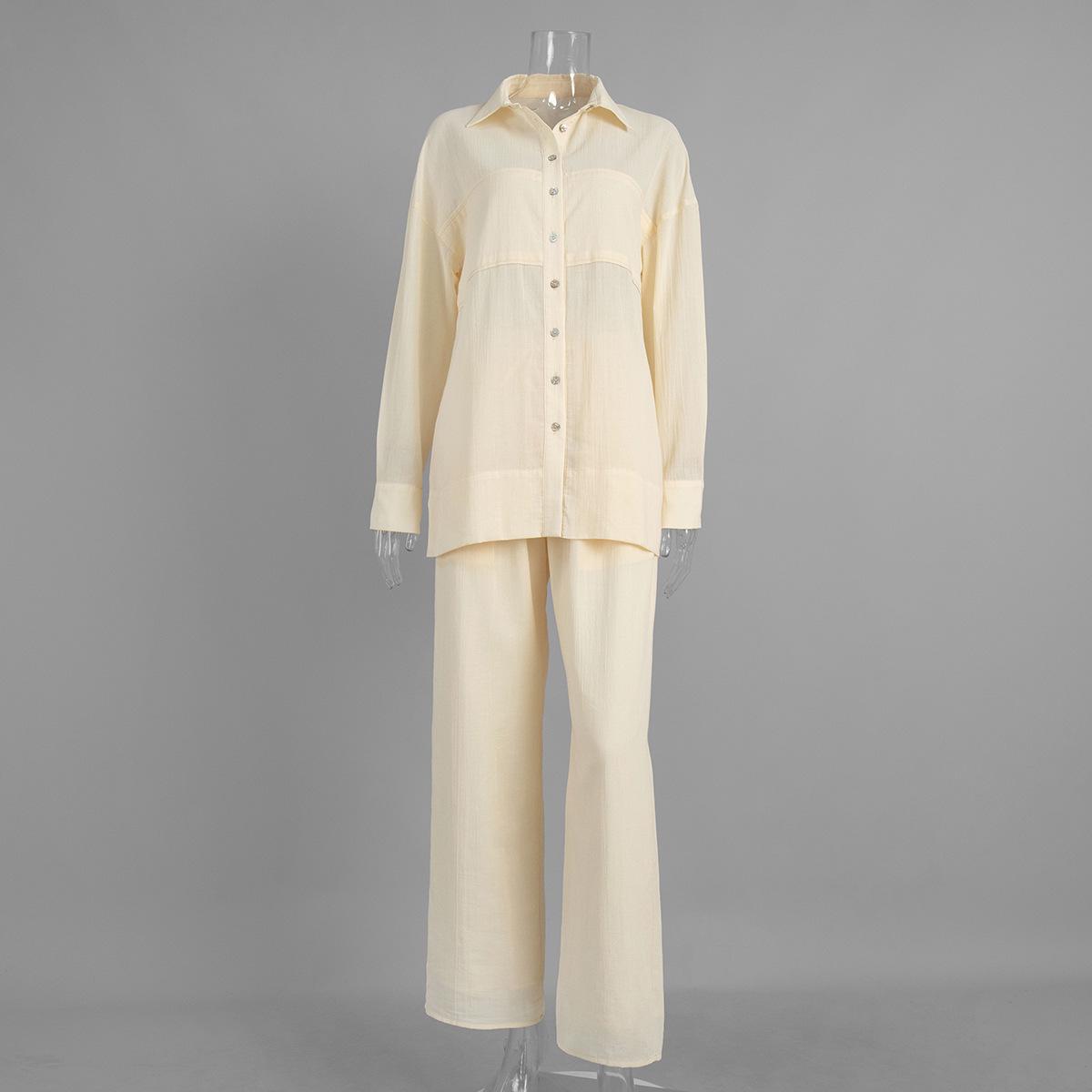 

European & American 2026 Spring Fashion Long-Sleeve Shirt & Pants Suit for Vacation. Small