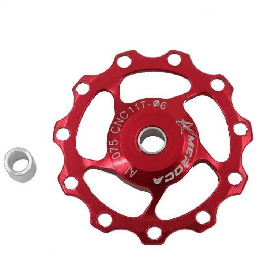 MEROCA Mountain bike road bike 11T 13T aluminum Jockey Wheel Rear Derailleur Pulley metal bearing guide pulley bearing 11T Red