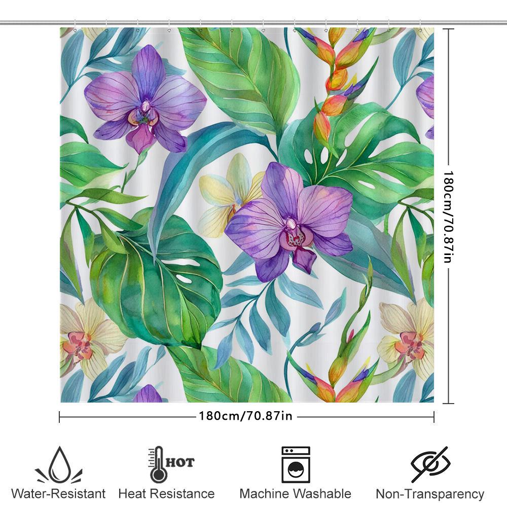 Art Deco Style Shower Curtain with Green Floral Print Modern Home Decor Bathroom Fabric Shower curtain for Bathrooms Ships World