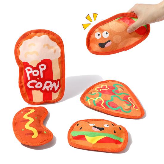 Hamburger Hundtuggleksak med Pipare Pizza Korv Popcorn Korv Tänder Rengöring Leksak Interaktiv Leksak för Små Mellanstora Stora Hundraser