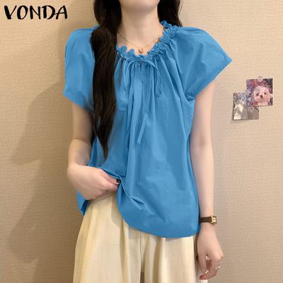 Women Summer Lace-up Neck Batwing Sleeveless Solid Casual Ruffled Tank Tops