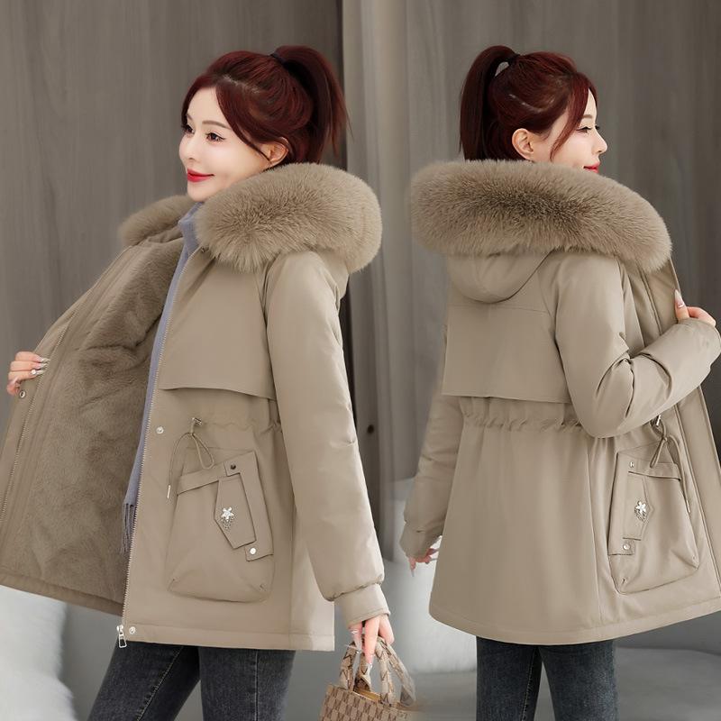 Women's new fur collar hooded short cold lightweight thickened padded fluffy warm loose high quality fabrics casual sports cotton jacket pie overcoat