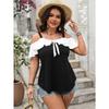 Plus Size Women's Summer Fashion Off The Shoulder Lotus Sleeve Halter Short Sleeve Top