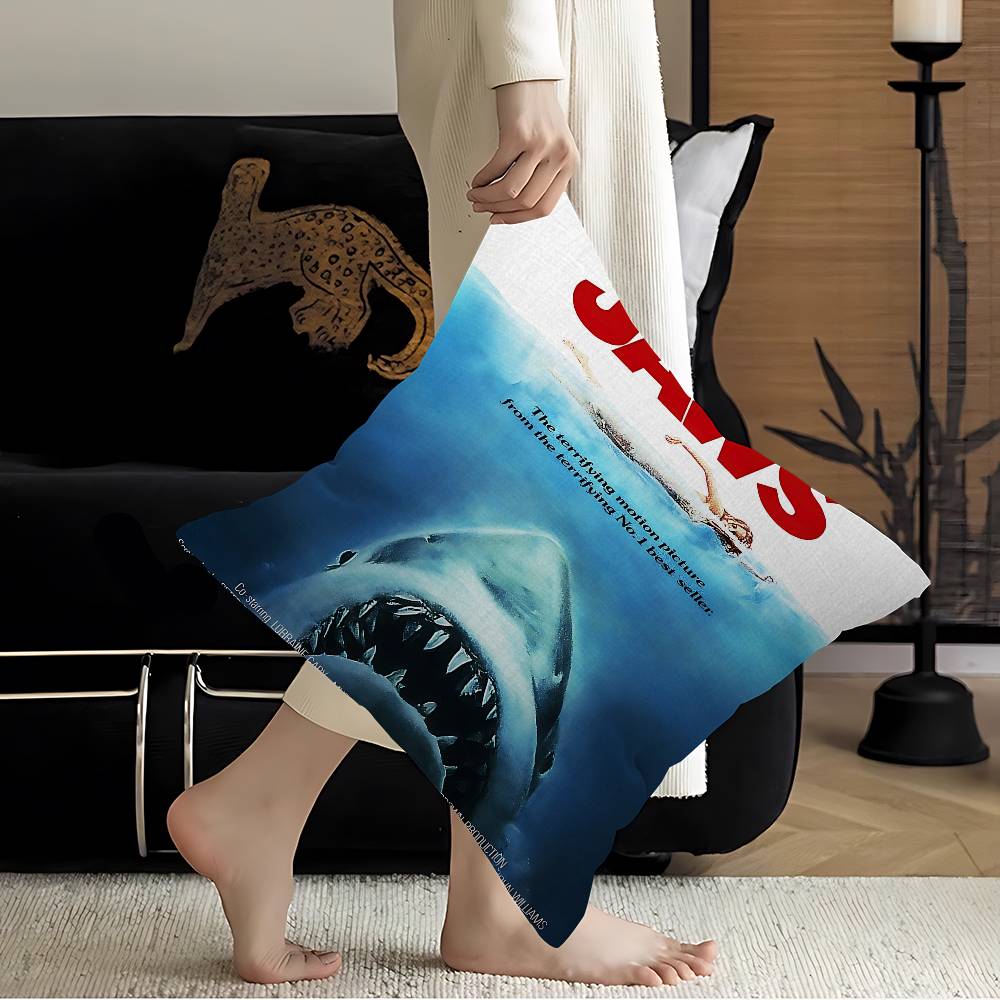 J-JAWS Movie Cushion Cover Inches Farmhouse Decor Home Throw Pillow Covers For Couch Decorations