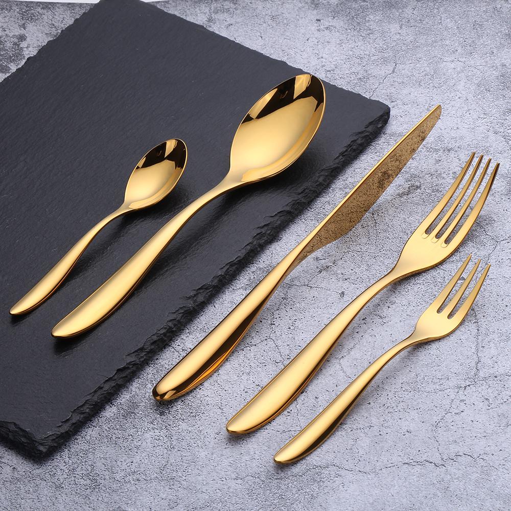16/20 Pieces Gold Cutlery Set Stainless Steel Tableware Dinnerware Knife Fork Spoon Set Flatware Sliverware Utensils For Kitchen