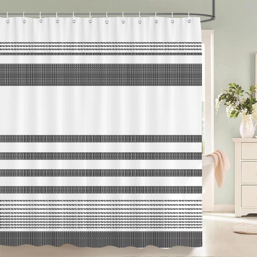 Waterproof Shower Curtains Geometric Stripes Bathroom Curtains With Hooks 3d Printing Decoration Large Size 240X180 Bath Screen