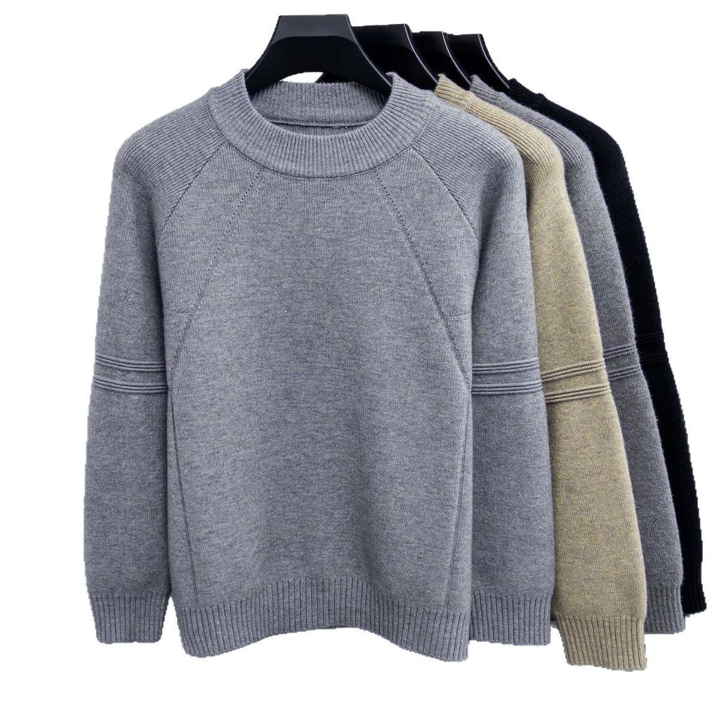 Men's Trendy Loose Fit Round Neck Sweater - Autumn/Winter 2025 Collection, Simple Solid Color Casual Knit Base Layer