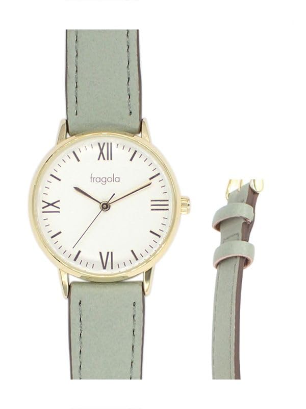 [Follow] Fragola Women's Sweatproof Dark Leather Strap Watch H00922S-1 LEAF Green