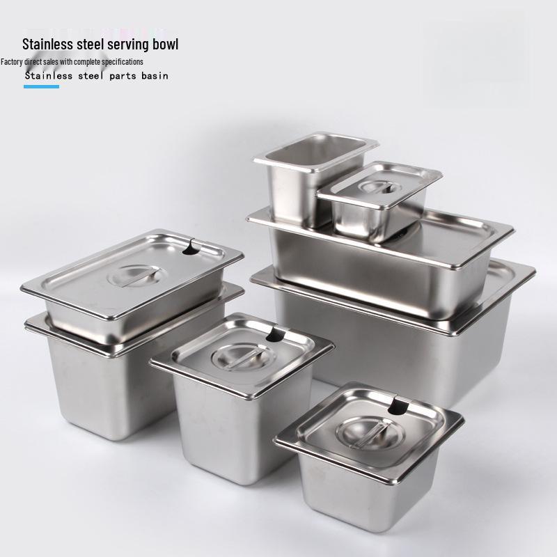 Rectangular Stainless Steel Serving Pans with Lids - Ideal for Mala Tang, Vegetables, Milk Tea, and Ice Cream