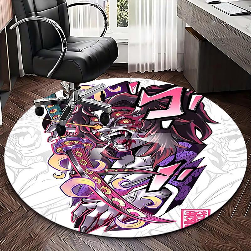 1pc Anime Demon Slayer Design Round Carpet Office Chair Mat, NonSlip Rug for Home Decor, Seasonal Gift, Suitable for Office