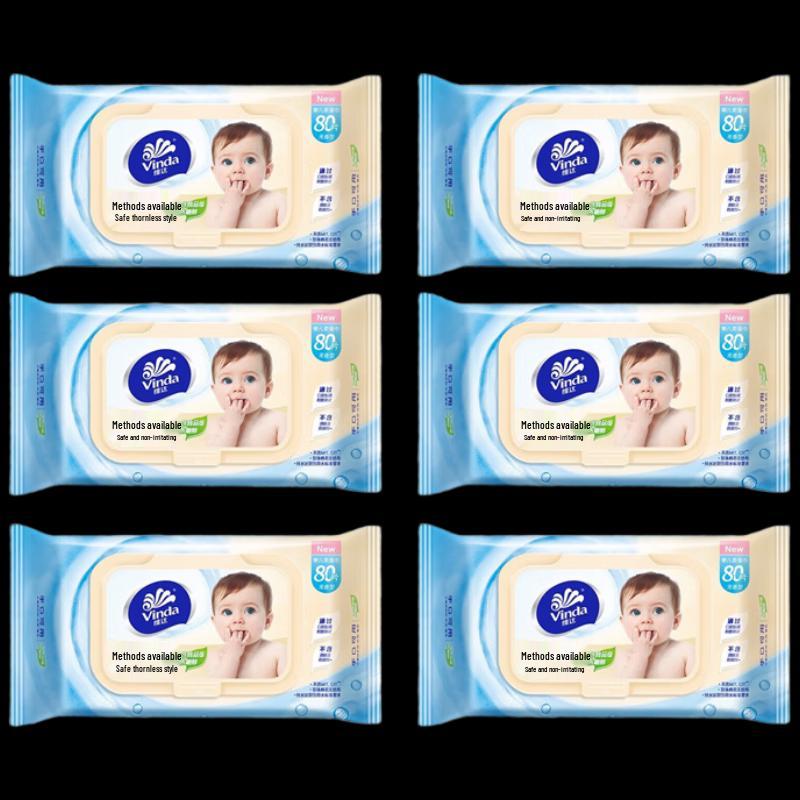 Vinda Unscented Baby Hand & Mouth Wipes, 80 Sheets x 6 Packs