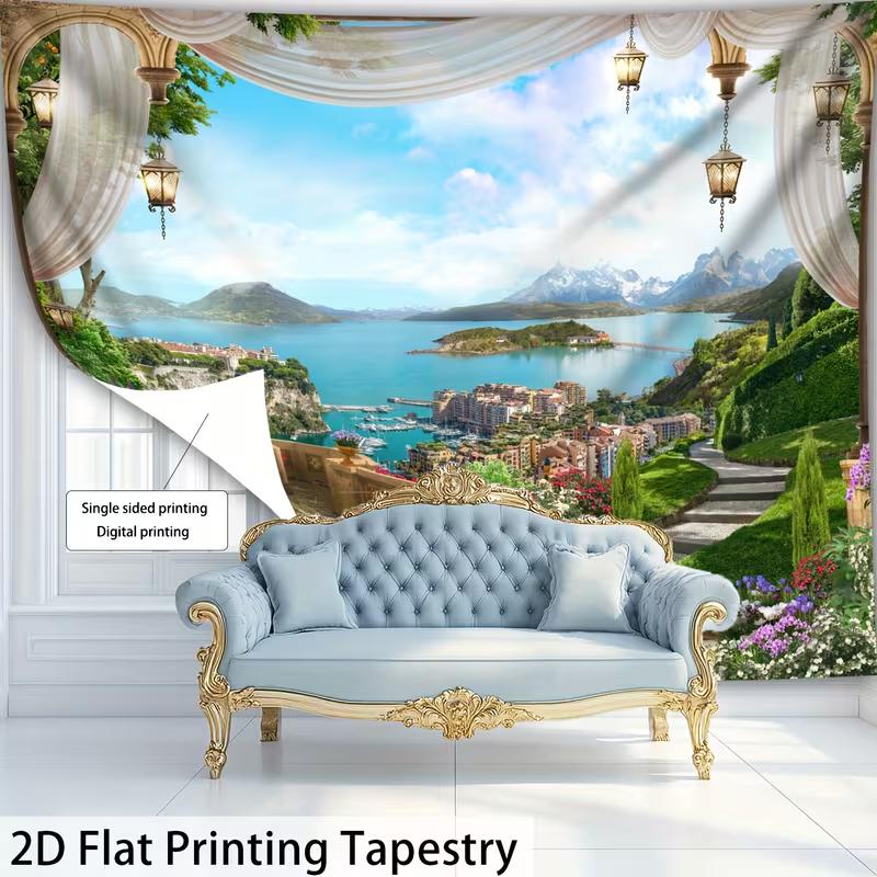 2D Italian Riviera Tapestry Curtain Balcony View Wall Hanging