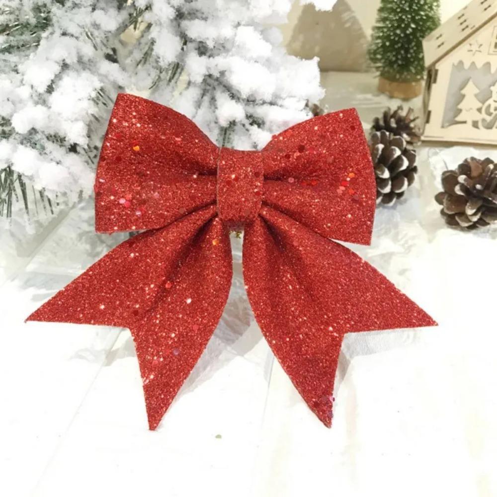 2pcs 20cm Sparkling Glitter Christmas Bow  Holiday Indoor Outdoor Decorations