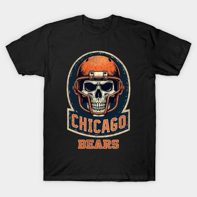 Men Black Print T-shirt Chicago Bears Skull No-Cut Transfer Paper Print Cotton Tshirt