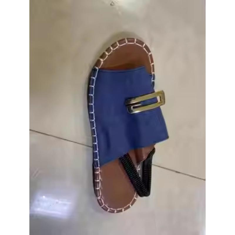 

New flat sandals, women s fabric elastic bands, metal ornaments, plus size shoes, beach shoes 43