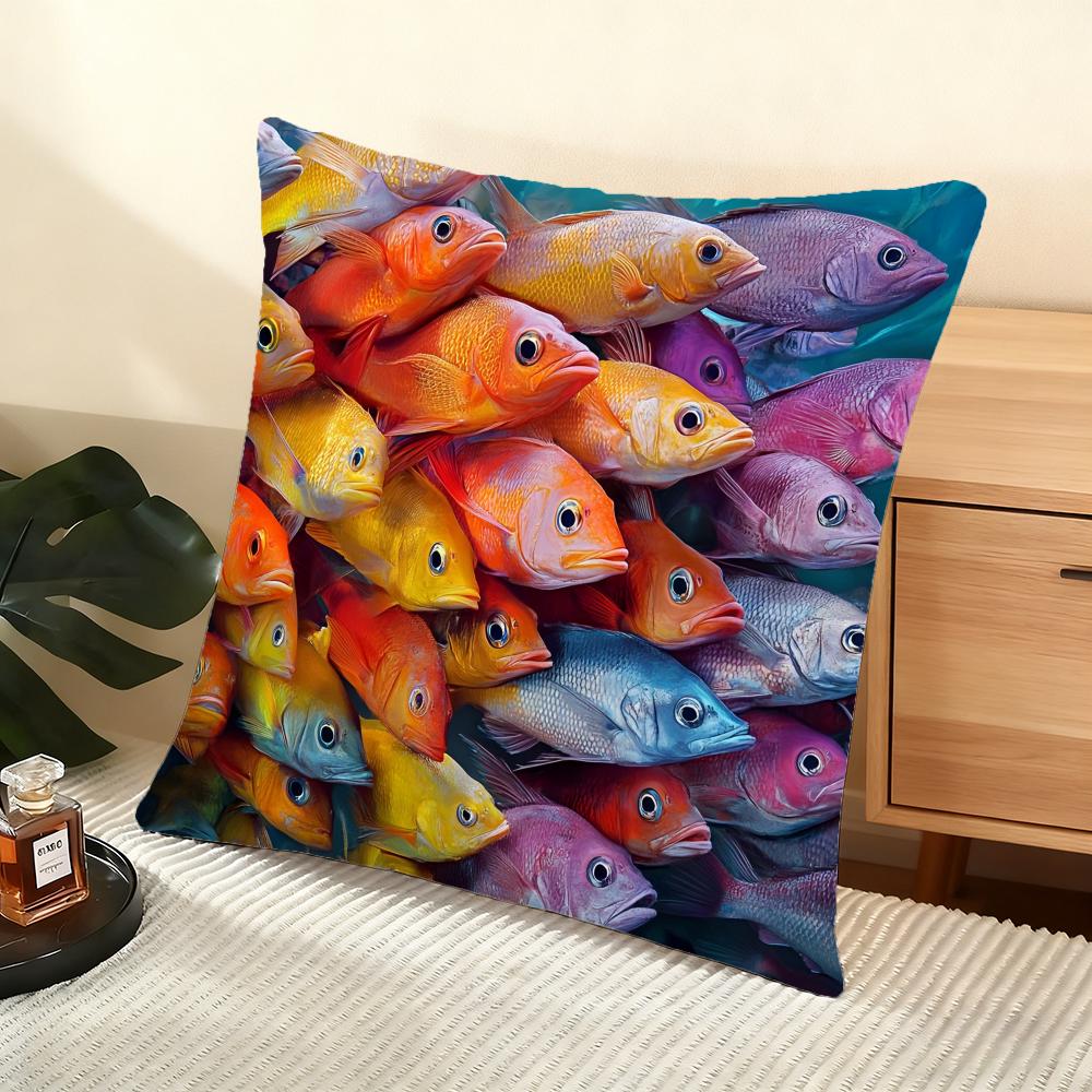 Abstract Fish Pattern Cushion Cover Soft Short Plush Pillow Cover Smooth Cozy Texture Aesthetic Cushion Case Home Decor