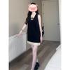Little black dress, miu series spliced A-line short skirt, temperament, sleeveless vest dress, women's summer