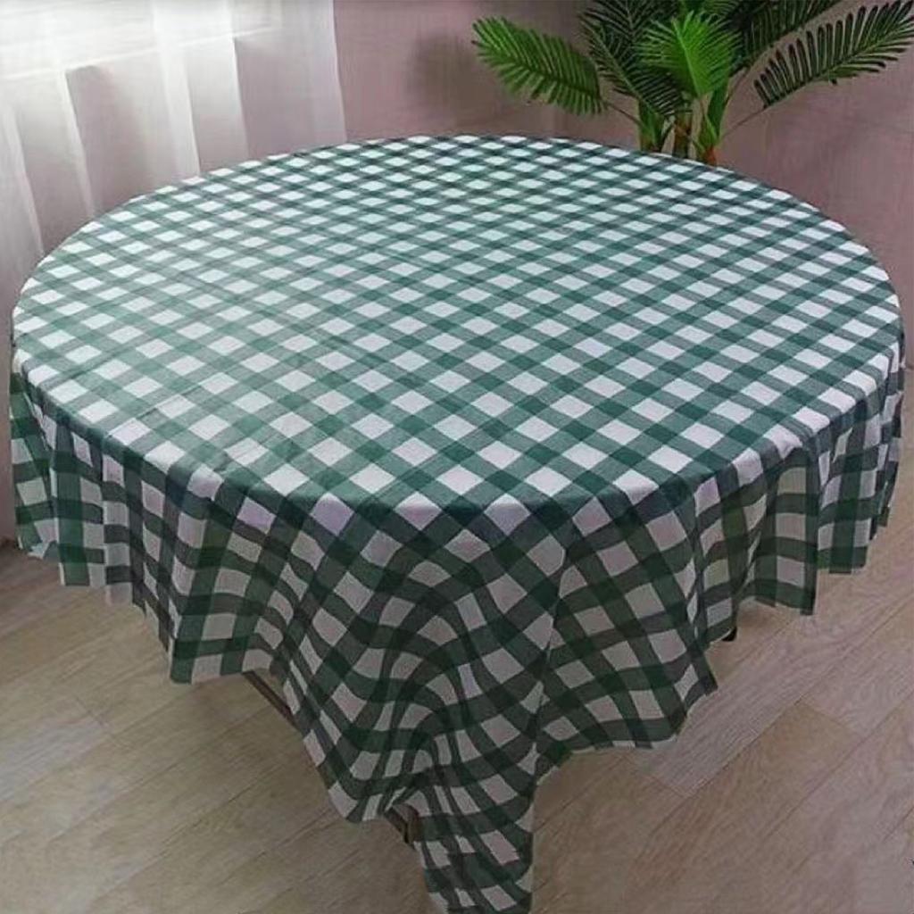 Tablecloth, Printed Tablecloth, Round Table, Square Table, Restaurant, Hotel, Household Waterproof, Oil-proof, Green Checkered Tablecloth 1.8*1.8m