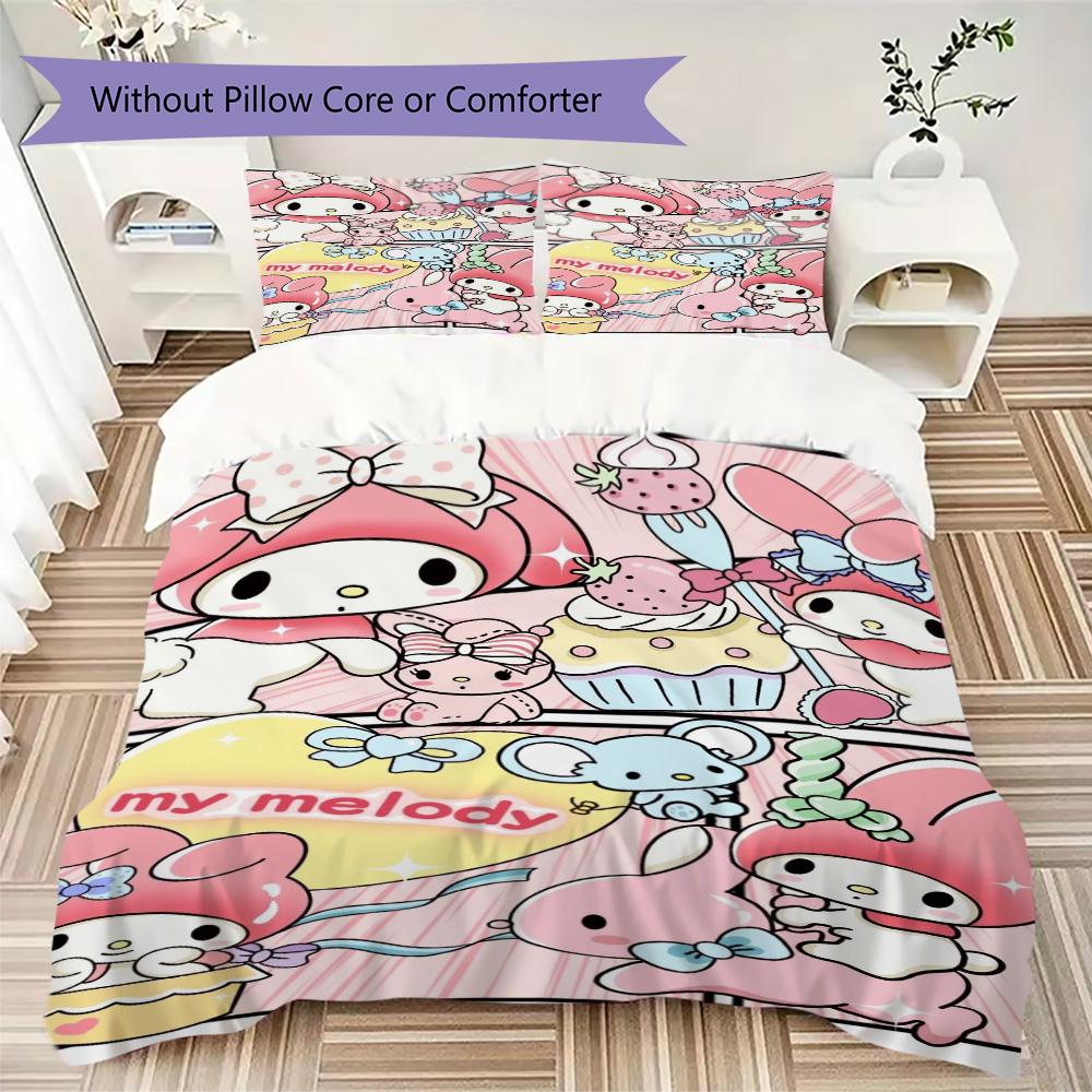 Cute Pink Melody Cartoon Bedding Without Core 1 Duvet Cover 2 Pillowcase Without Core Soft And Comfortable Bedding Set