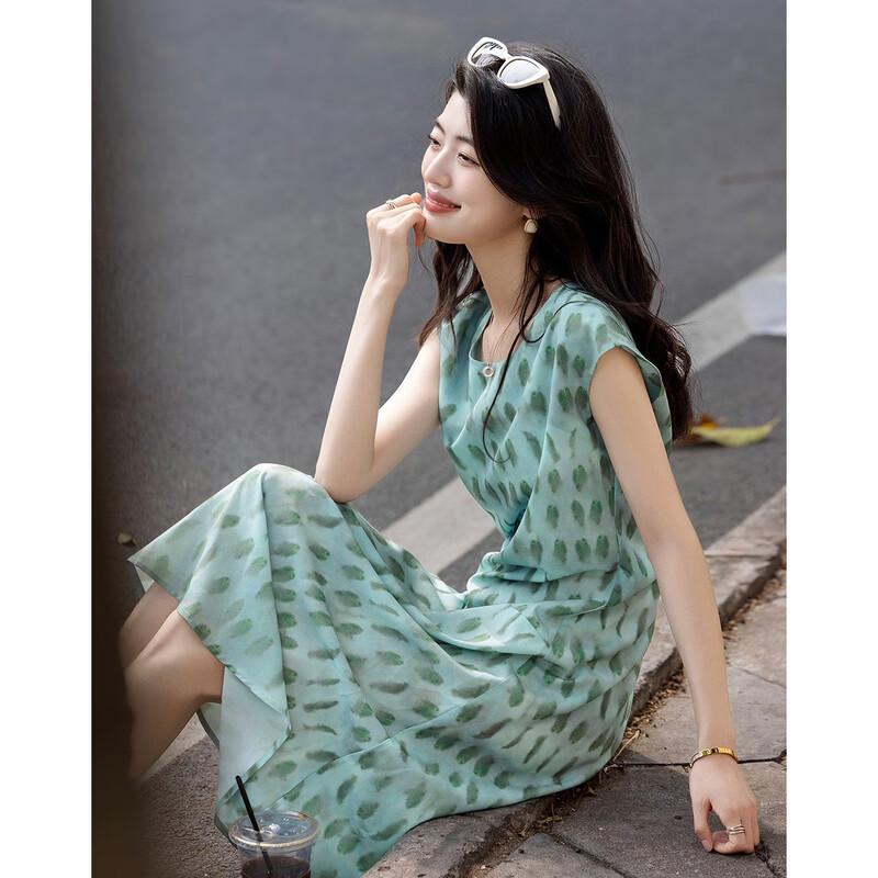 Demana Women s Summer A-Line Bias Cut Print Dress L