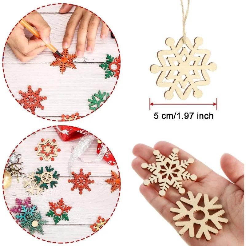10pcs/lot Christmas Unfinished Wooden Snowflake Ornaments Snowflakes Hanging Cutouts Slices with Cord Craft for Xmas Decor
