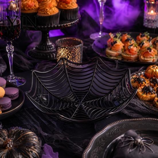 High-quality Spider Web Bowl Halloween Basket, Plastic Cobweb Design Fruit Serving Bowl, Treat Holiday Decoration or Trick Candy Holder for