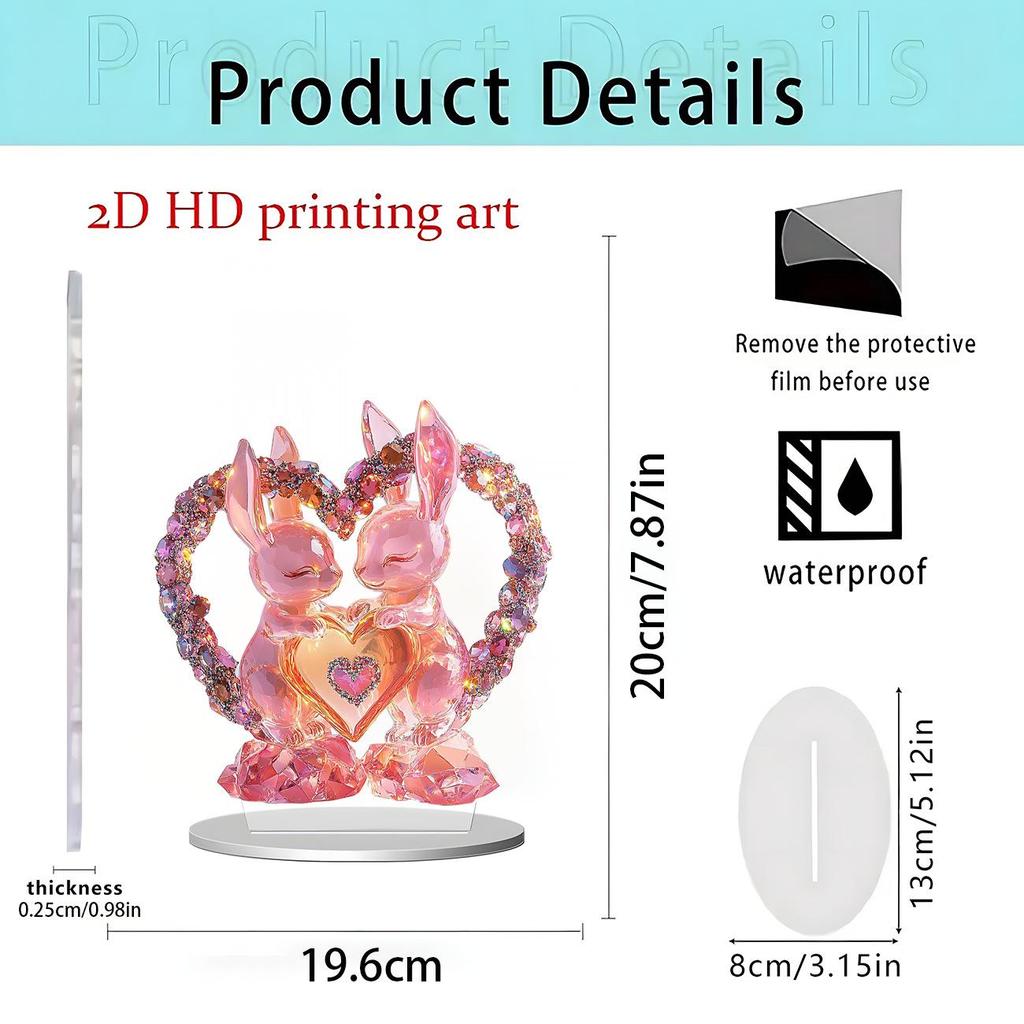 Colorful Rabbit 2D Acrylic Ornament for Easter and Valentine's Day Decor