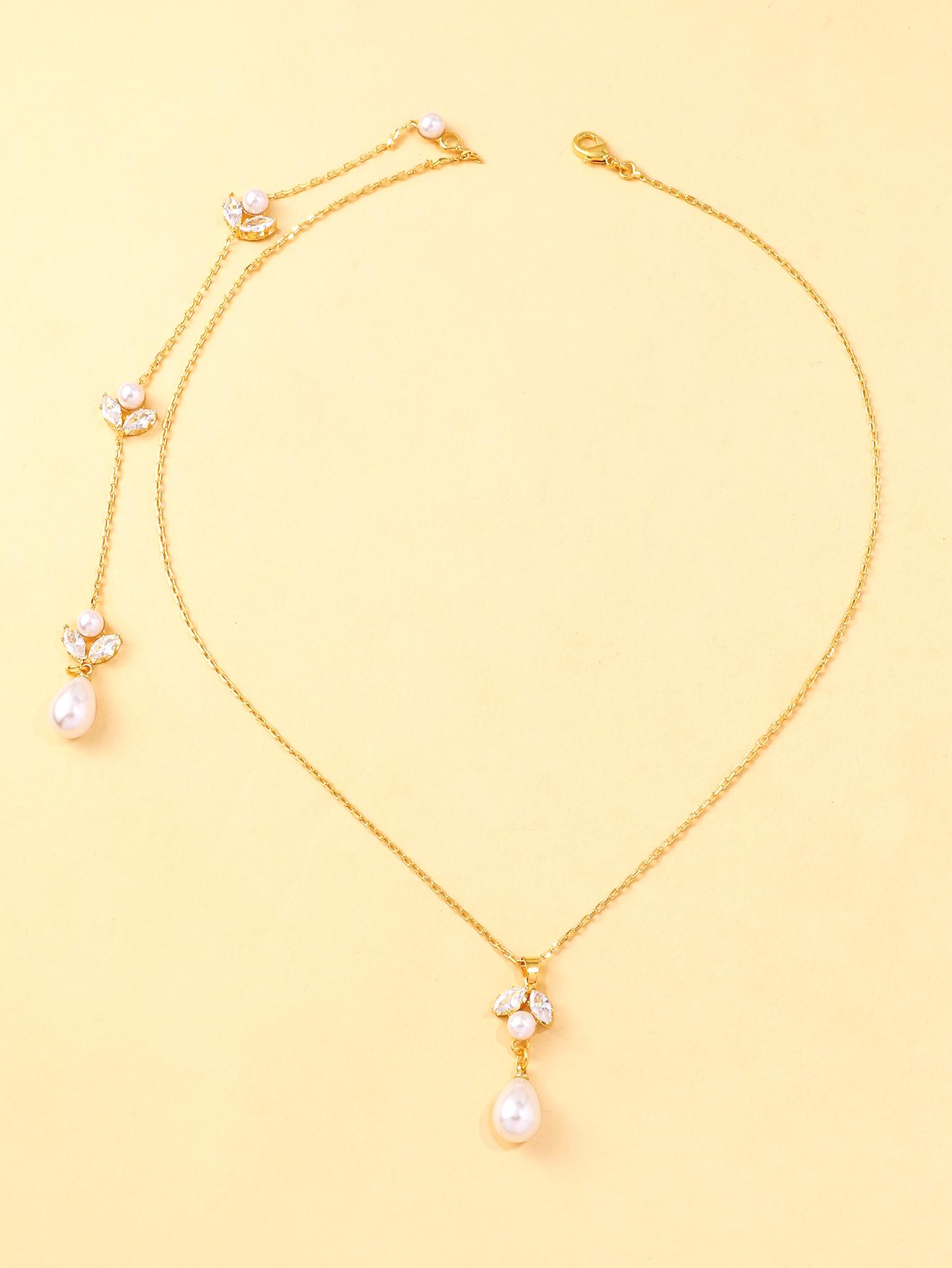 StoneFans Sweet And Delicate Pearl Rhinestone Long Necklace Back Chain Integrated Design Women s Wedding Banquet Accessory Gift