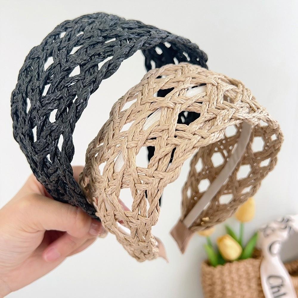Elegant Woven Headband Wide Side Raffia Hairband Versatile Wide Brim Hairband  Holiday Style
