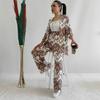Temu 2024 Summer Women's Loose Plus Size Printed Set: Mid-Sleeve Shirt & Wide-Leg Pants
