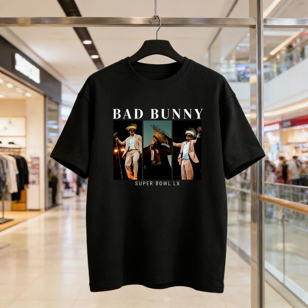Bad Bunny Super Bowl Grafikus Pólók Rövid Ujjú Pamut Póló 2026 Férfi Nő Pamut Új Póló Nőknek Nyomtatott Utcai Ruházat