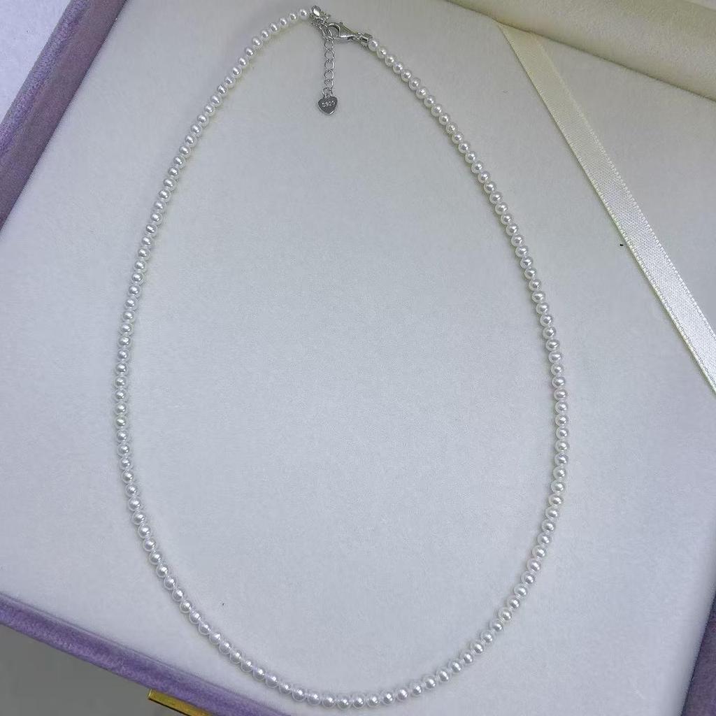 Xiaomi Freshwater Pearl Necklace: 3-4mm Near-Round, Flawless Pearls with S925 Silver Clasp Choker
