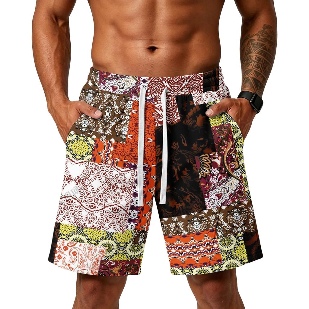 Men Floral Print Loose Fit Athletic Training Gym Beach Shorts with Pockets Elastic Waistband Drawstring Casual Sportswear