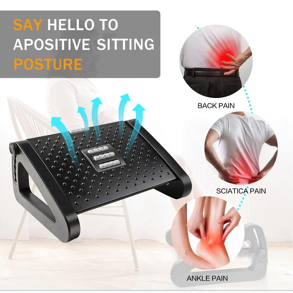 New Under Desk Footrest with Massage Rollers Ergonomic Foot Stool for Home Office Pain Relief and Comfort
