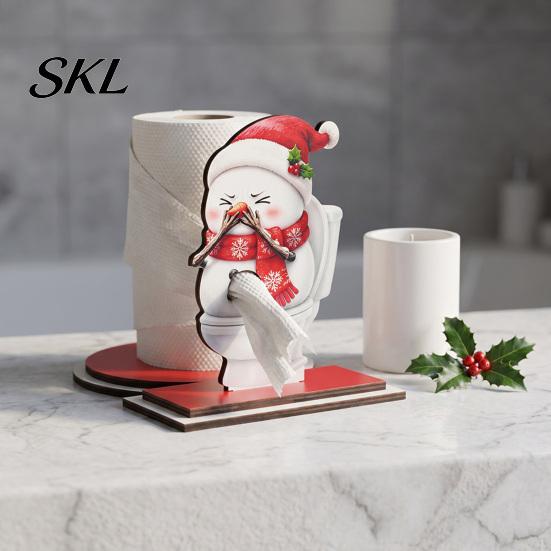 Christmas Gift for Kitchen Paper Towel Holder, Funny Snowman Elf Santa Claus Tissue Decorative Holiday Storage Stand Dispenser, Wooden Standing