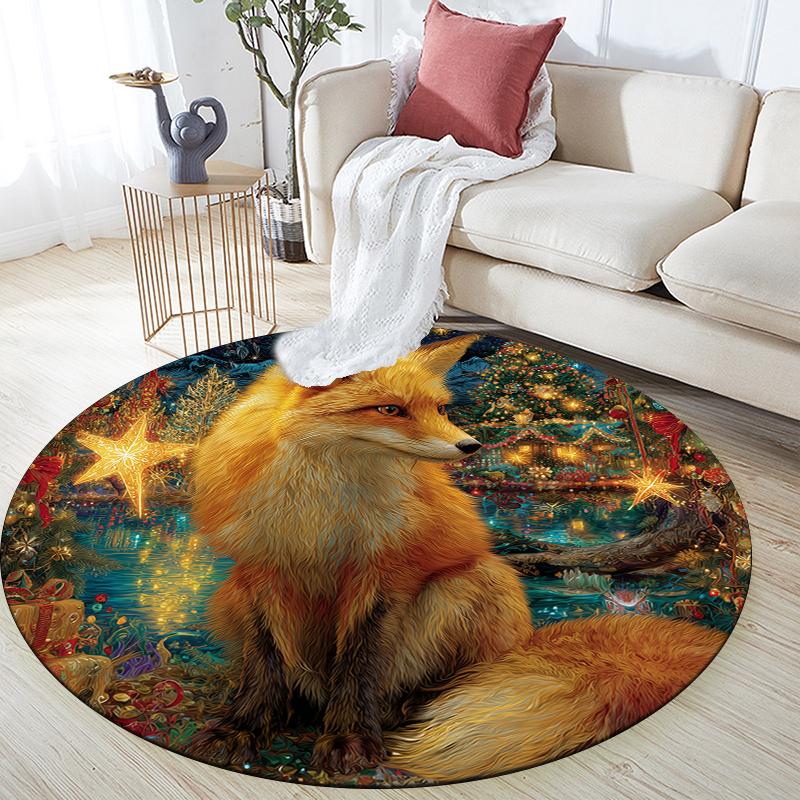 Fox pattern round rug,Carpet Rug for Living Room Bedroom Playroom ,Non-slip Floor Mat,Holiday Gifts and Birthday Gifts.