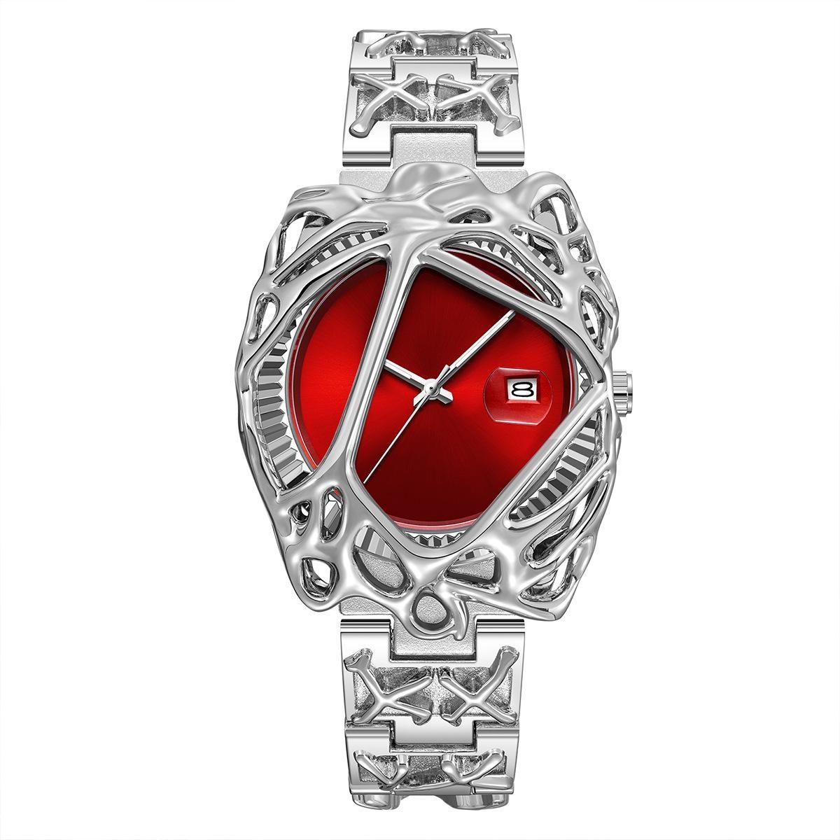 

Y2K Ретро Часы Мода Гетеротипный Дизайн Мужские Кварцевые Часы Нержавеющая Сталь Водонепроницаемые Светящиеся Дата Наручные Часы красный