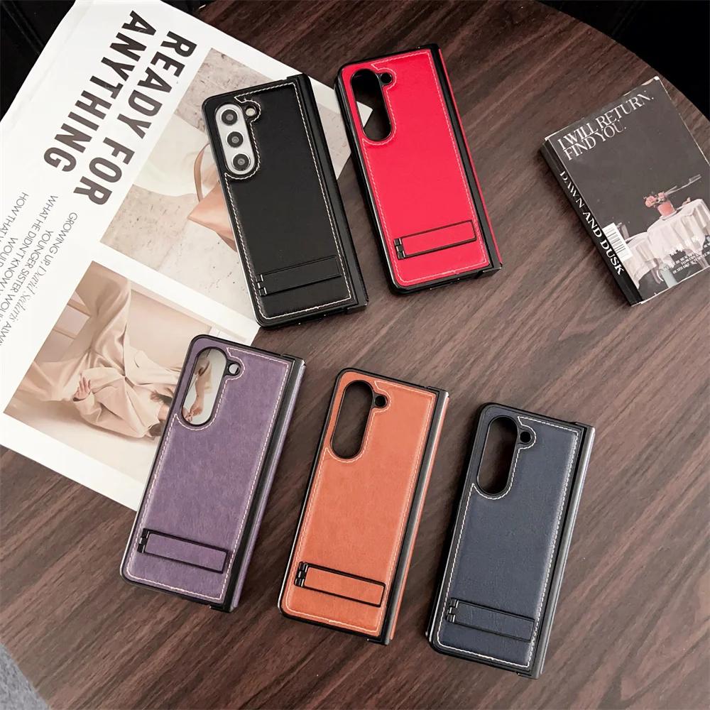 Shockproof Hinge Protective Bracket Phone Case for Samsung Galaxy Z Fold 6 5 4 3 Fold6 Fold5 Fold4 Fold3 5G PU Leather Cover
