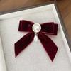 Retro Imitation Pearl Velvet Bow Hair Clip For Women'S Back Of The Head Temperament Hairpin Banquets Party Hair Accessory