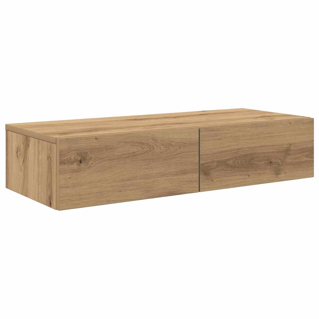 Wall Mounted Shelf with Drawers Artisan Oak Finish 80 x 33 x 17 cm Engineered Wood