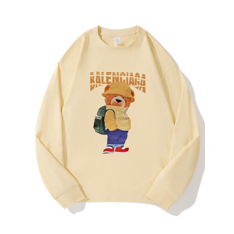 Yellow Hat Bear Autumn Clothing Long Sleeved Pure Cotton New Men's and Women's Top, Spring Inner Layer, Basic Shirt, Round Neck Long Sleeved T-shirt