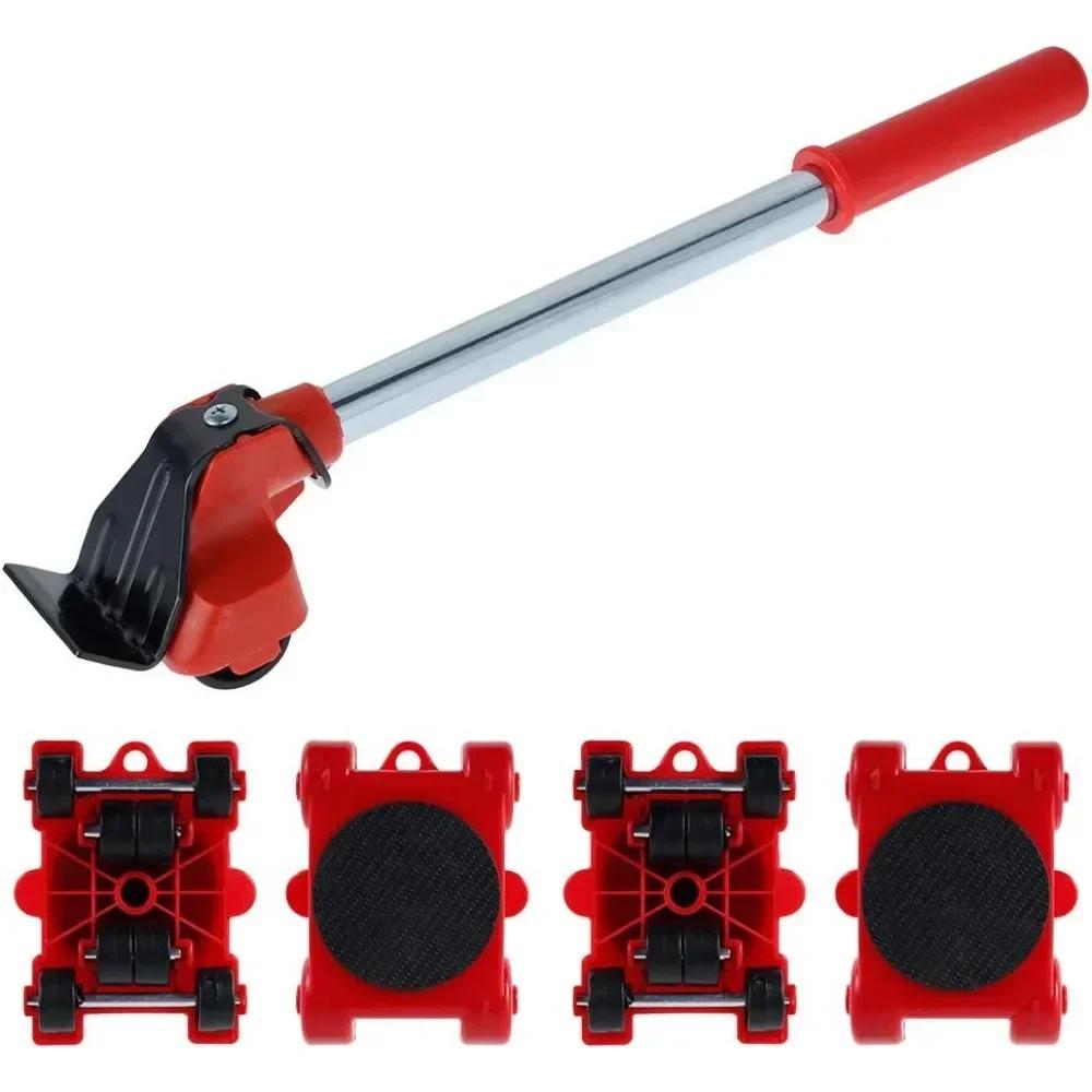 5Pcs/Set Furniture Lifter Mover Roller with Wheel Bar Moving Device Lifting Helper Furniture Heavy Duty Moving Transport Tool
