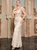 Elegant European & American Lace Fishtail Evening Dress with Feather Strap - Slim Fit, Sophisticated Socialite Style.