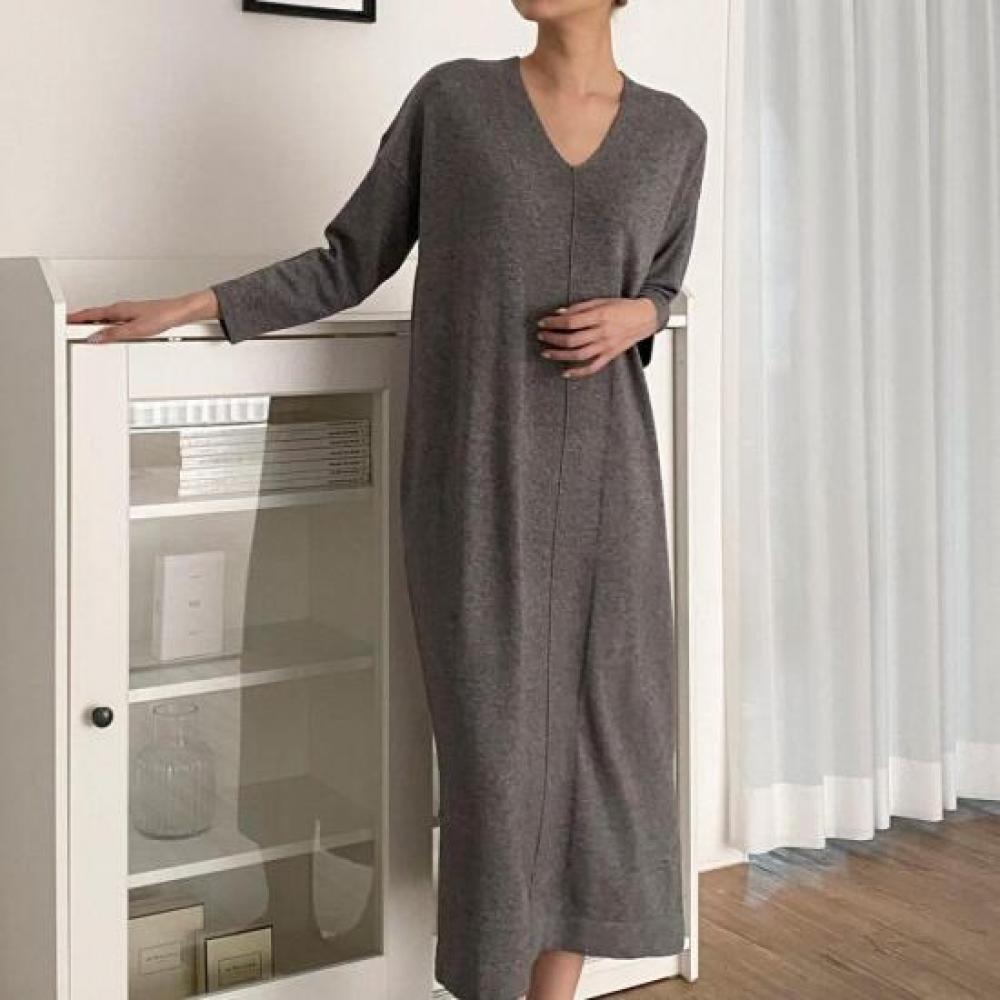 New ArriVals Open Run Side Split Loose Fit V Neck Long sleeVe Knit Dress