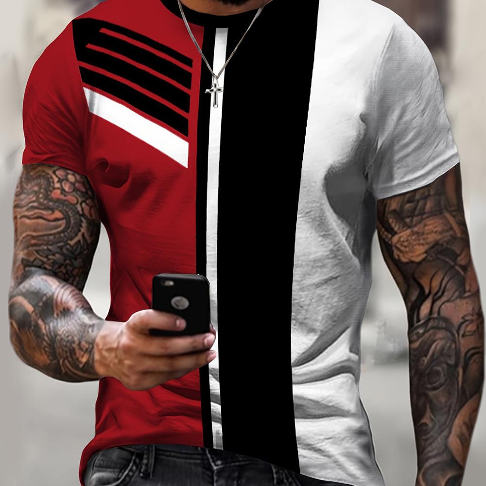 

Повседневная футболка для мужчин с цветными блоками, 3D-принтом, круглым вырезом, коротким рукавом, свободная мужская одежда, топы, уличная одежда для лета 4XL