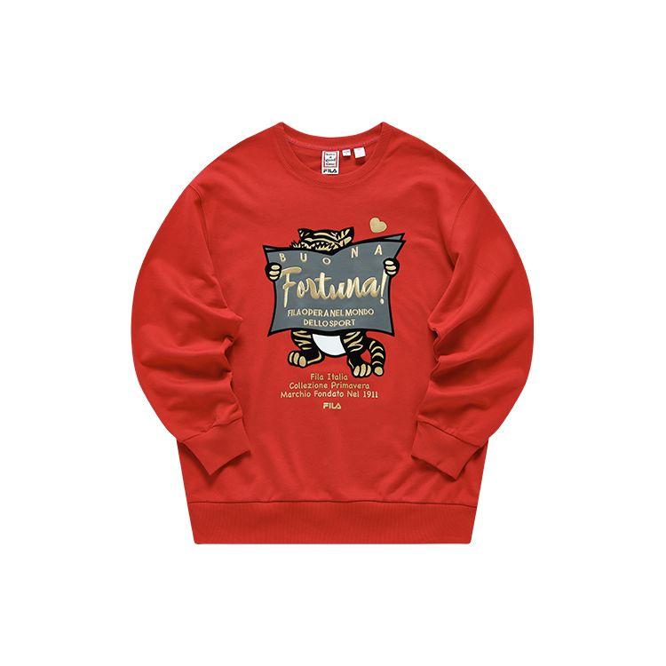 

FILA Year Of The Tiger Collection Fun Pattern Sports Knit Pullover Letter Round Neck Sweatshirt Unisex sweatshirt Legendary-Red F11U219203F-RD XL